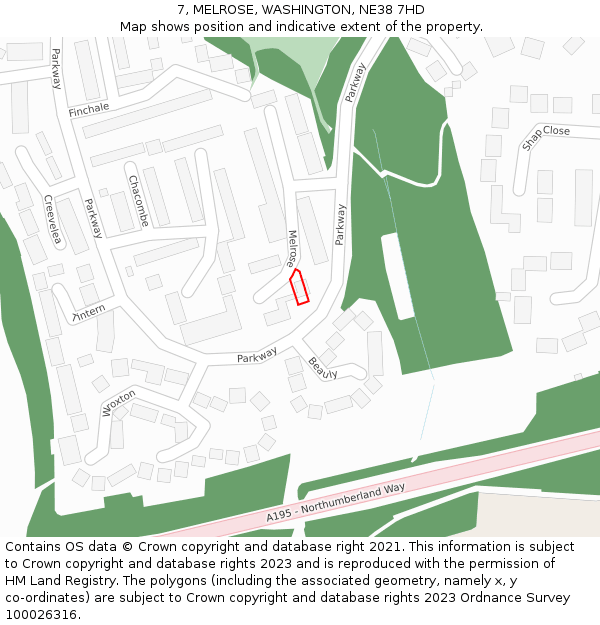 7, MELROSE, WASHINGTON, NE38 7HD: Location map and indicative extent of plot