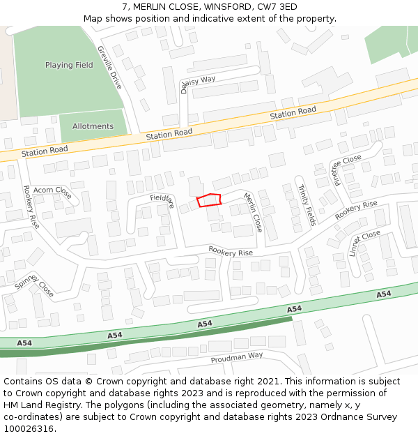 7, MERLIN CLOSE, WINSFORD, CW7 3ED: Location map and indicative extent of plot