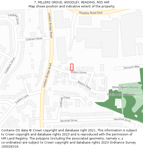 7, MILLERS GROVE, WOODLEY, READING, RG5 4AF: Location map and indicative extent of plot