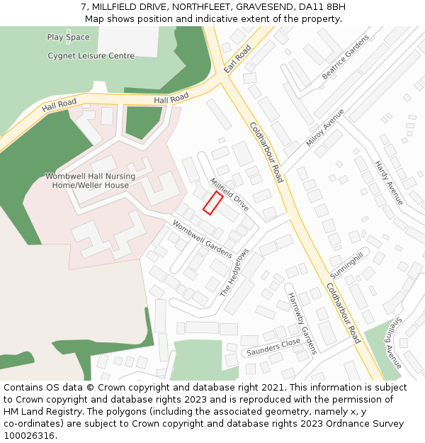 7, MILLFIELD DRIVE, NORTHFLEET, GRAVESEND, DA11 8BH: Location map and indicative extent of plot