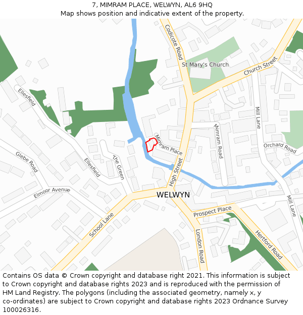 7, MIMRAM PLACE, WELWYN, AL6 9HQ: Location map and indicative extent of plot