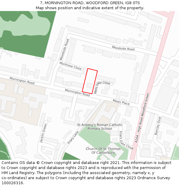 7, MORNINGTON ROAD, WOODFORD GREEN, IG8 0TS: Location map and indicative extent of plot