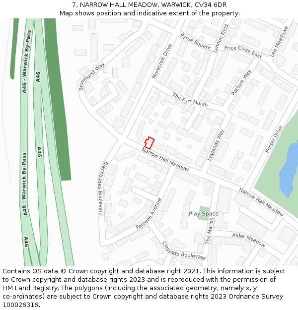7, NARROW HALL MEADOW, WARWICK, CV34 6DR: Location map and indicative extent of plot