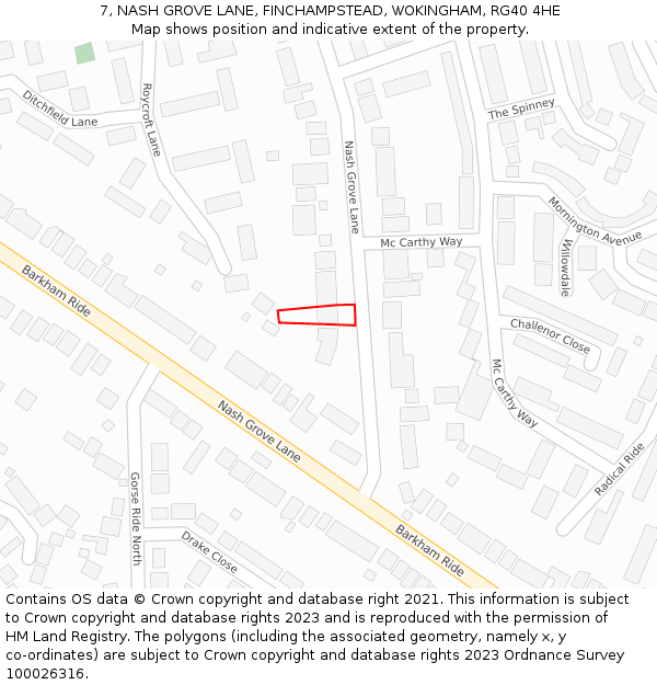 7, NASH GROVE LANE, FINCHAMPSTEAD, WOKINGHAM, RG40 4HE: Location map and indicative extent of plot