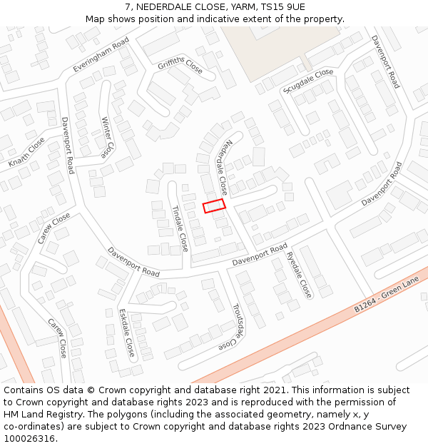 7, NEDERDALE CLOSE, YARM, TS15 9UE: Location map and indicative extent of plot