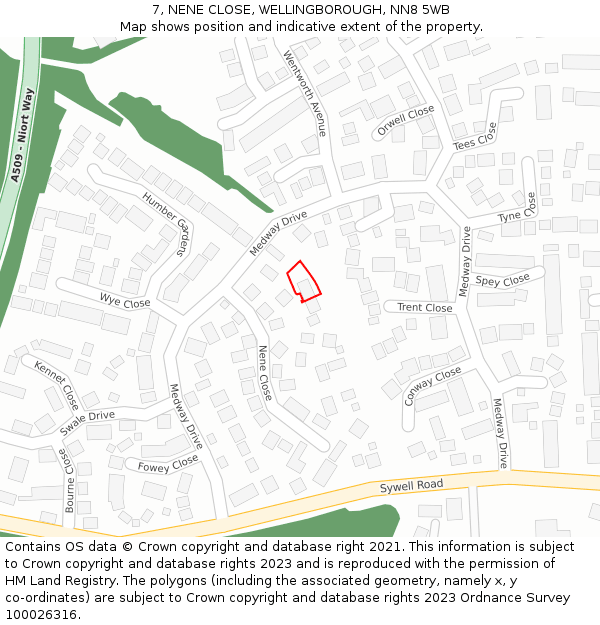 7, NENE CLOSE, WELLINGBOROUGH, NN8 5WB: Location map and indicative extent of plot