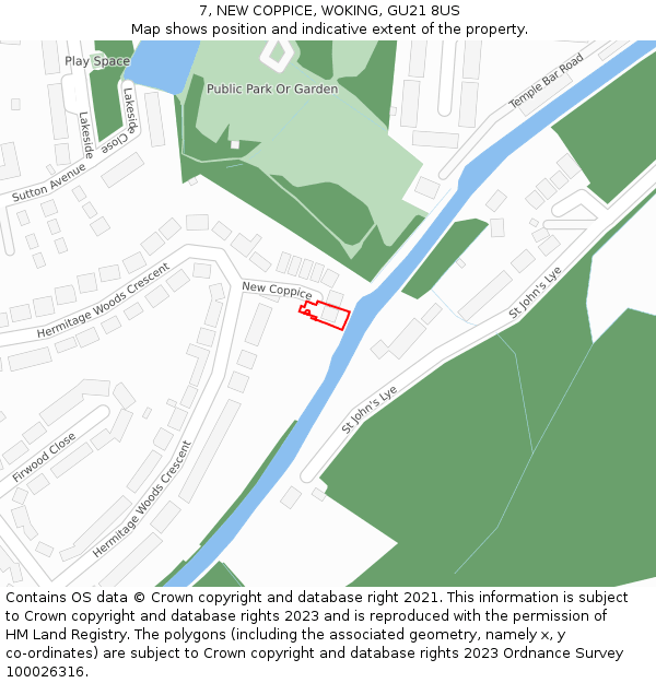 7, NEW COPPICE, WOKING, GU21 8US: Location map and indicative extent of plot