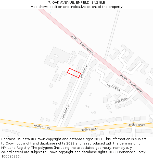 7, OAK AVENUE, ENFIELD, EN2 8LB: Location map and indicative extent of plot