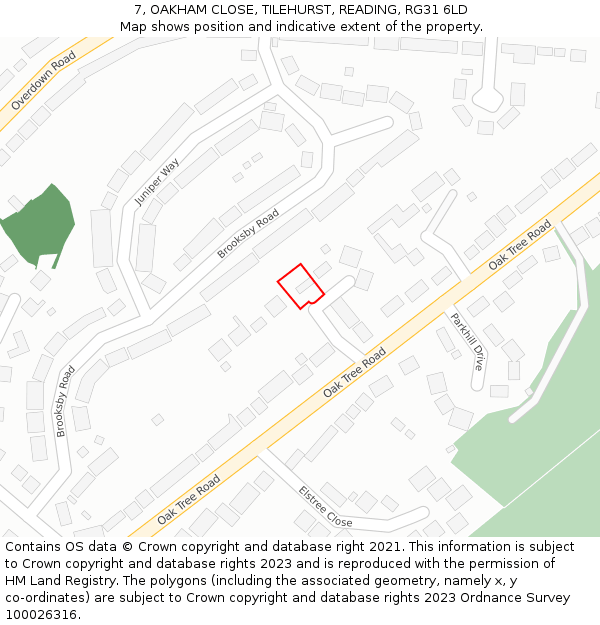 7, OAKHAM CLOSE, TILEHURST, READING, RG31 6LD: Location map and indicative extent of plot