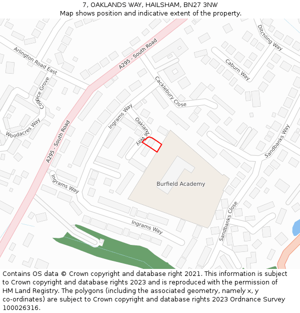 7, OAKLANDS WAY, HAILSHAM, BN27 3NW: Location map and indicative extent of plot