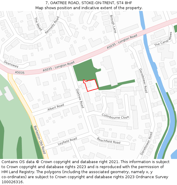 7, OAKTREE ROAD, STOKE-ON-TRENT, ST4 8HF: Location map and indicative extent of plot