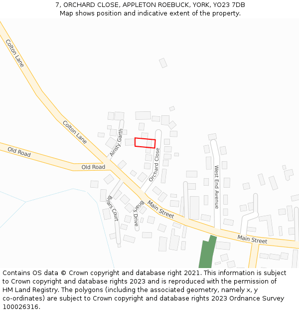 7, ORCHARD CLOSE, APPLETON ROEBUCK, YORK, YO23 7DB: Location map and indicative extent of plot