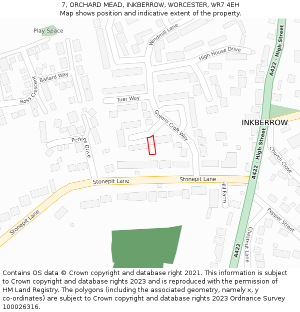 7, ORCHARD MEAD, INKBERROW, WORCESTER, WR7 4EH: Location map and indicative extent of plot