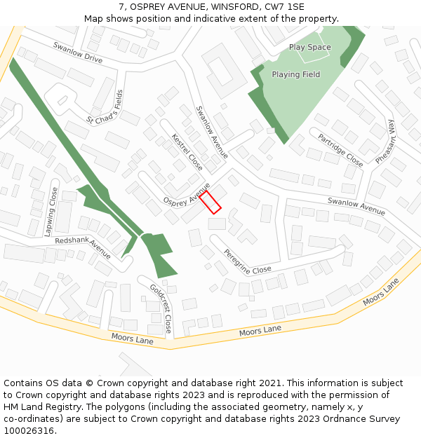 7, OSPREY AVENUE, WINSFORD, CW7 1SE: Location map and indicative extent of plot