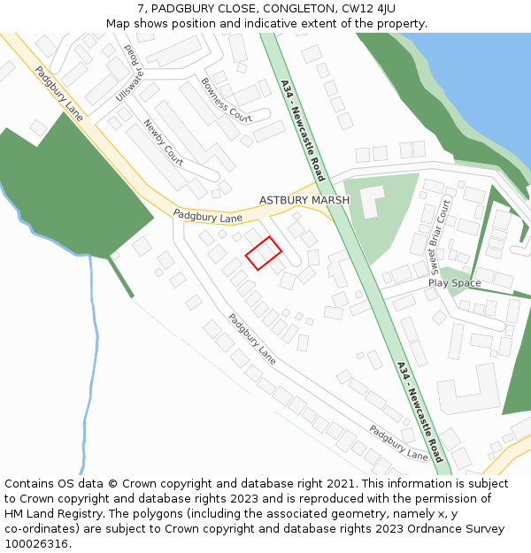 7, PADGBURY CLOSE, CONGLETON, CW12 4JU: Location map and indicative extent of plot