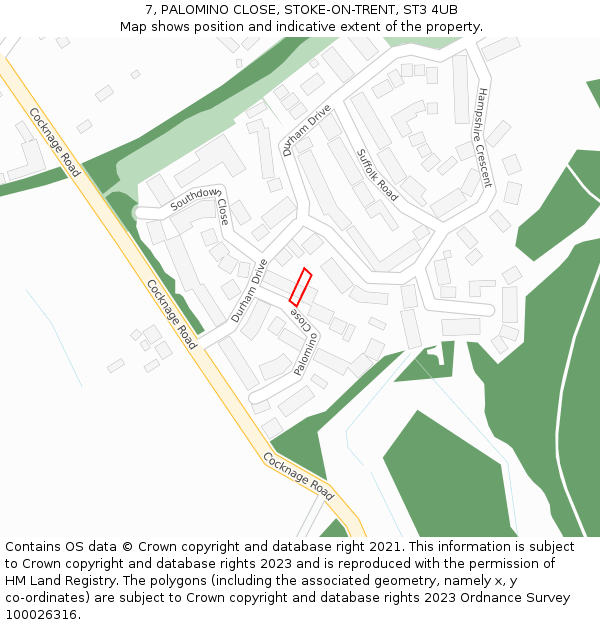 7, PALOMINO CLOSE, STOKE-ON-TRENT, ST3 4UB: Location map and indicative extent of plot