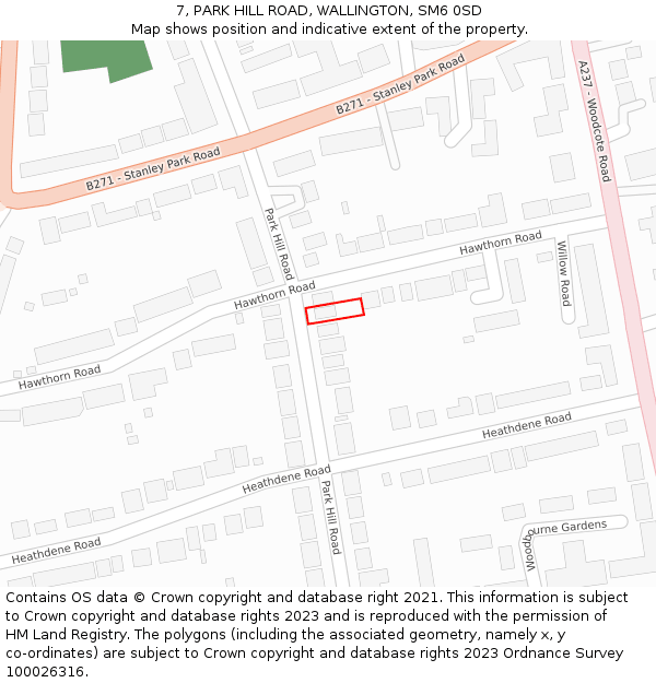 7, PARK HILL ROAD, WALLINGTON, SM6 0SD: Location map and indicative extent of plot