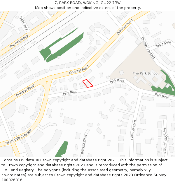 7, PARK ROAD, WOKING, GU22 7BW: Location map and indicative extent of plot