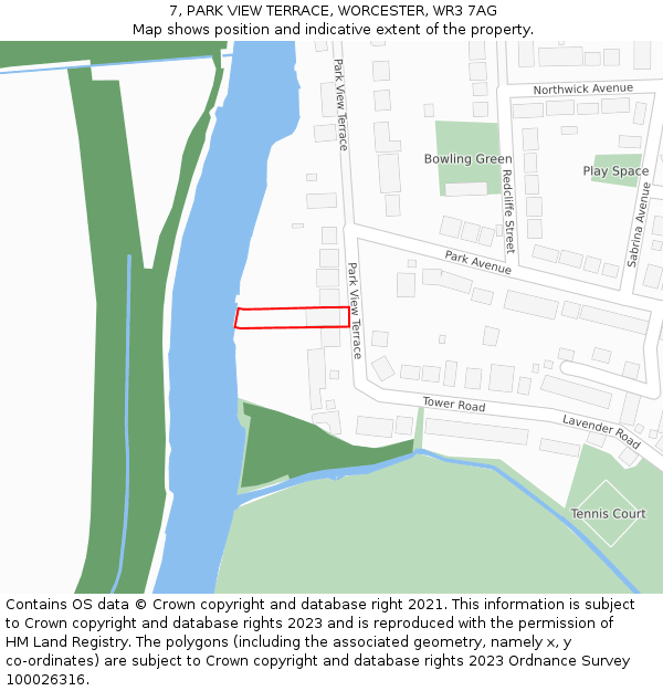 7, PARK VIEW TERRACE, WORCESTER, WR3 7AG: Location map and indicative extent of plot
