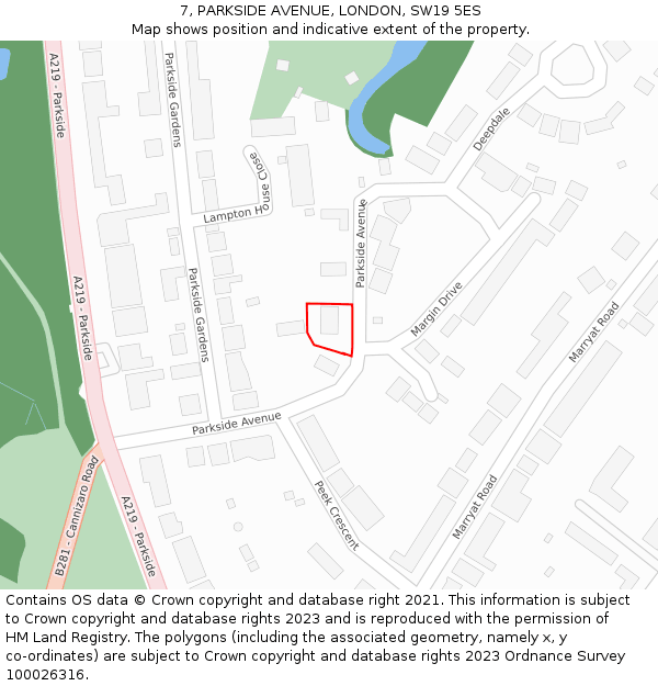 7, PARKSIDE AVENUE, LONDON, SW19 5ES: Location map and indicative extent of plot