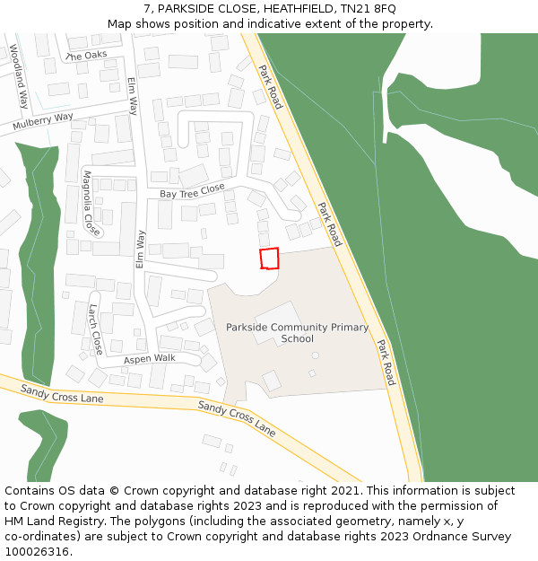 7, PARKSIDE CLOSE, HEATHFIELD, TN21 8FQ: Location map and indicative extent of plot