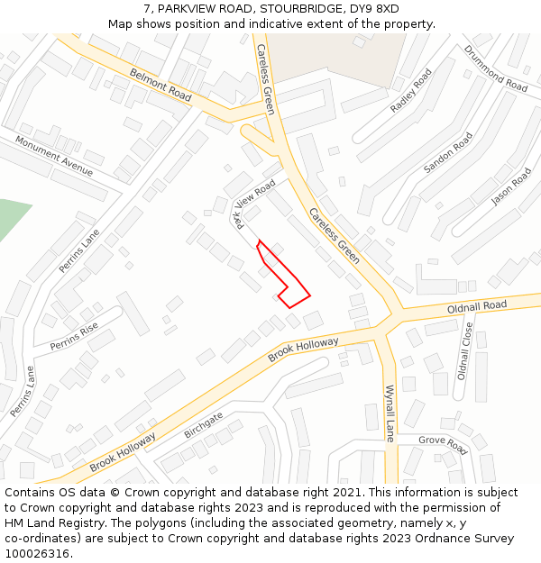 7, PARKVIEW ROAD, STOURBRIDGE, DY9 8XD: Location map and indicative extent of plot