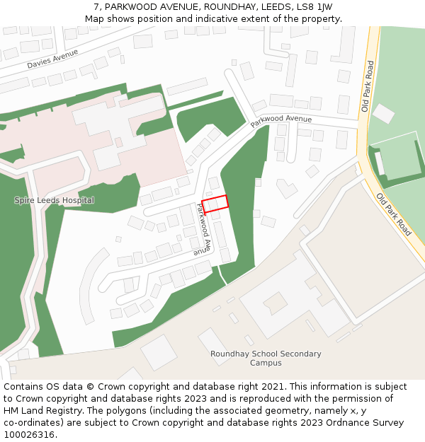 7, PARKWOOD AVENUE, ROUNDHAY, LEEDS, LS8 1JW: Location map and indicative extent of plot