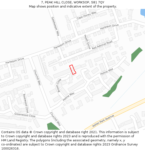 7, PEAK HILL CLOSE, WORKSOP, S81 7QY: Location map and indicative extent of plot