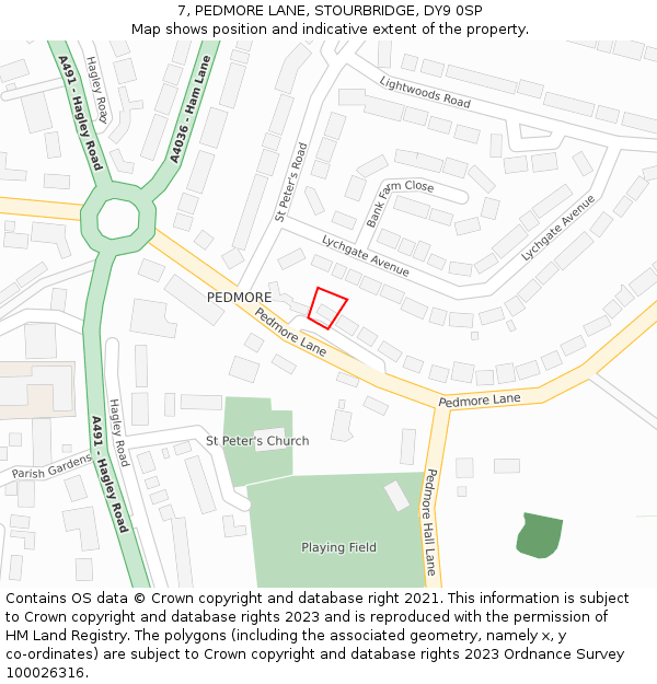 7, PEDMORE LANE, STOURBRIDGE, DY9 0SP: Location map and indicative extent of plot
