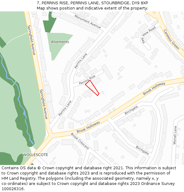 7, PERRINS RISE, PERRINS LANE, STOURBRIDGE, DY9 8XP: Location map and indicative extent of plot