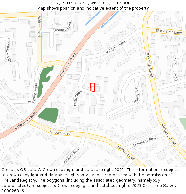 7, PETTS CLOSE, WISBECH, PE13 3QE: Location map and indicative extent of plot