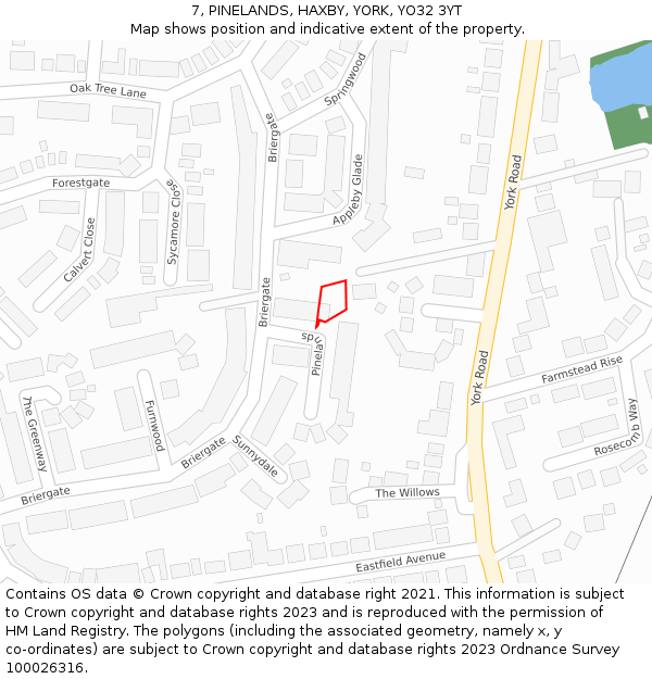 7, PINELANDS, HAXBY, YORK, YO32 3YT: Location map and indicative extent of plot