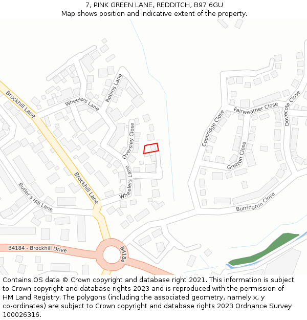 7, PINK GREEN LANE, REDDITCH, B97 6GU: Location map and indicative extent of plot