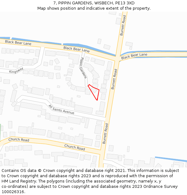 7, PIPPIN GARDENS, WISBECH, PE13 3XD: Location map and indicative extent of plot