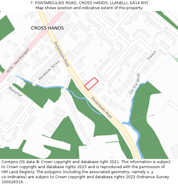 7, PONTARDULAIS ROAD, CROSS HANDS, LLANELLI, SA14 6NT: Location map and indicative extent of plot