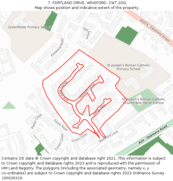 7, PORTLAND DRIVE, WINSFORD, CW7 2GG: Location map and indicative extent of plot