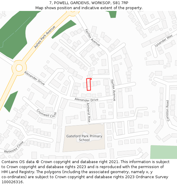 7, POWELL GARDENS, WORKSOP, S81 7RP: Location map and indicative extent of plot