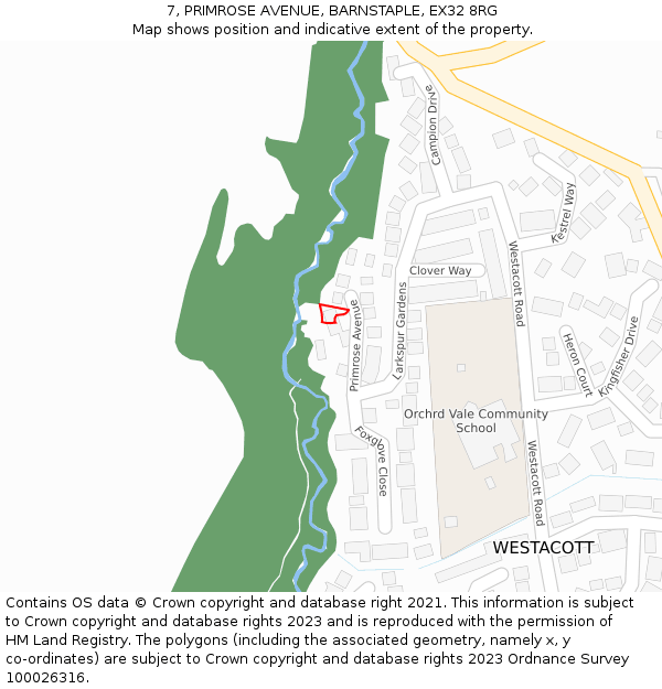 7, PRIMROSE AVENUE, BARNSTAPLE, EX32 8RG: Location map and indicative extent of plot