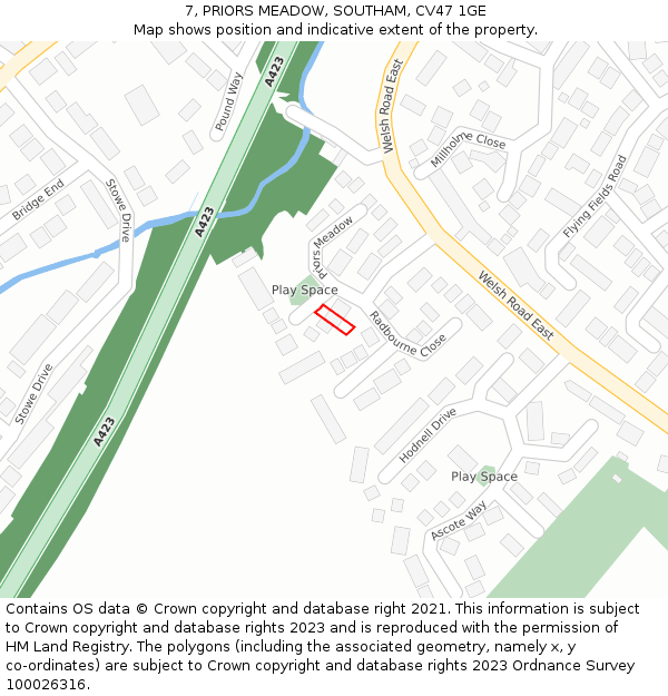 7, PRIORS MEADOW, SOUTHAM, CV47 1GE: Location map and indicative extent of plot