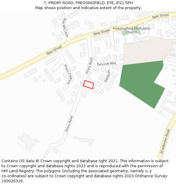 7, PRIORY ROAD, FRESSINGFIELD, EYE, IP21 5PH: Location map and indicative extent of plot