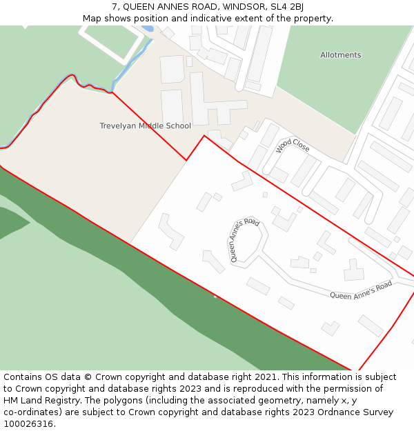 7, QUEEN ANNES ROAD, WINDSOR, SL4 2BJ: Location map and indicative extent of plot