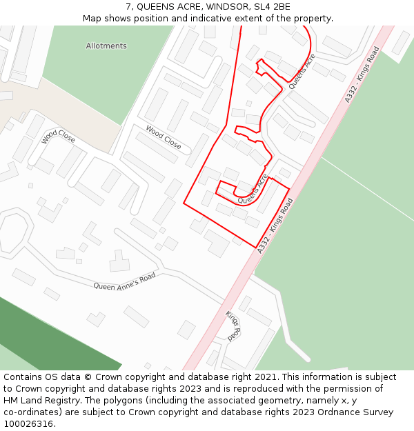 7, QUEENS ACRE, WINDSOR, SL4 2BE: Location map and indicative extent of plot