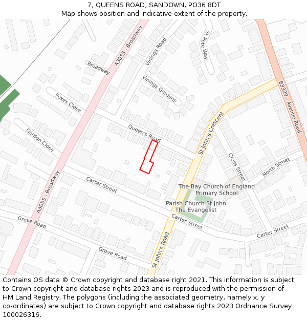 7, QUEENS ROAD, SANDOWN, PO36 8DT: Location map and indicative extent of plot