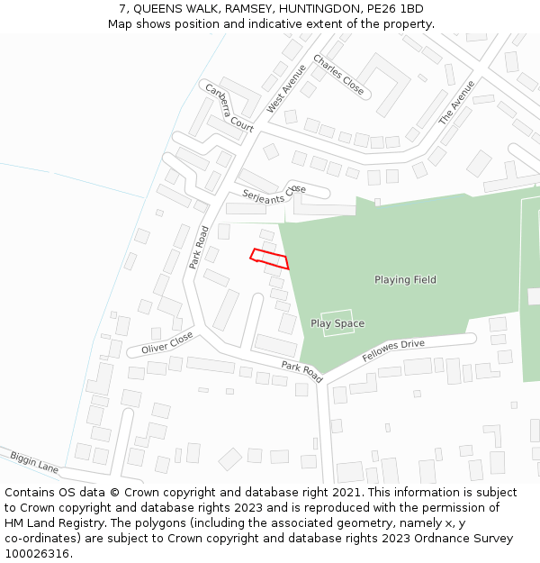 7, QUEENS WALK, RAMSEY, HUNTINGDON, PE26 1BD: Location map and indicative extent of plot