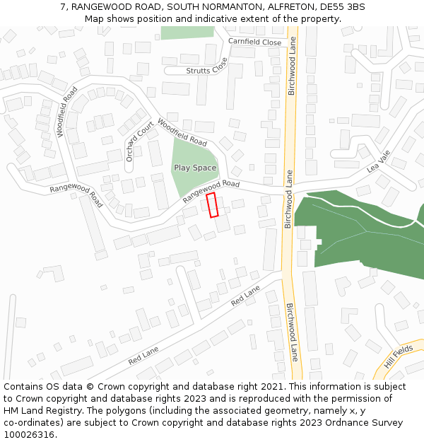 7, RANGEWOOD ROAD, SOUTH NORMANTON, ALFRETON, DE55 3BS: Location map and indicative extent of plot