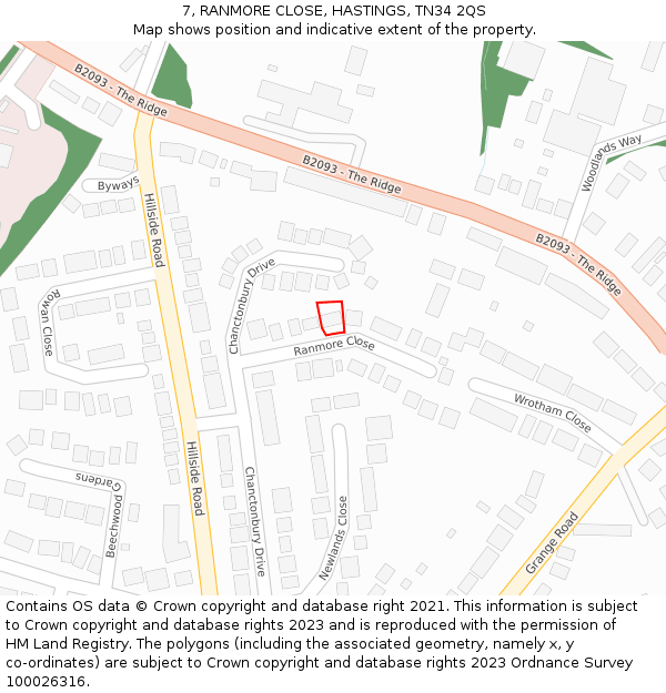 7, RANMORE CLOSE, HASTINGS, TN34 2QS: Location map and indicative extent of plot