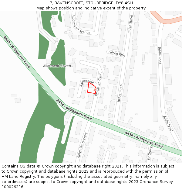 7, RAVENSCROFT, STOURBRIDGE, DY8 4SH: Location map and indicative extent of plot
