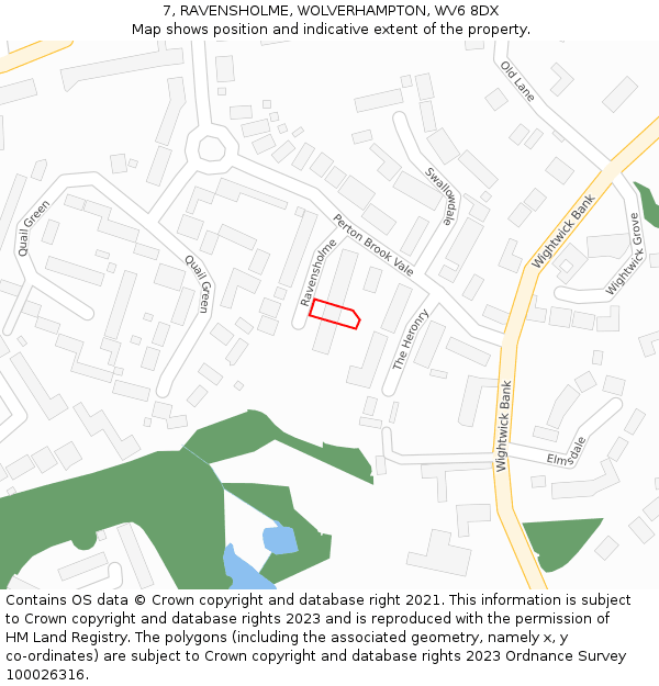 7, RAVENSHOLME, WOLVERHAMPTON, WV6 8DX: Location map and indicative extent of plot