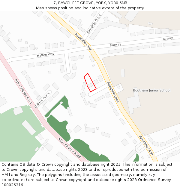 7, RAWCLIFFE GROVE, YORK, YO30 6NR: Location map and indicative extent of plot