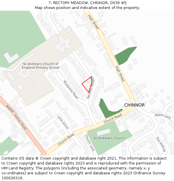 7, RECTORY MEADOW, CHINNOR, OX39 4PJ: Location map and indicative extent of plot